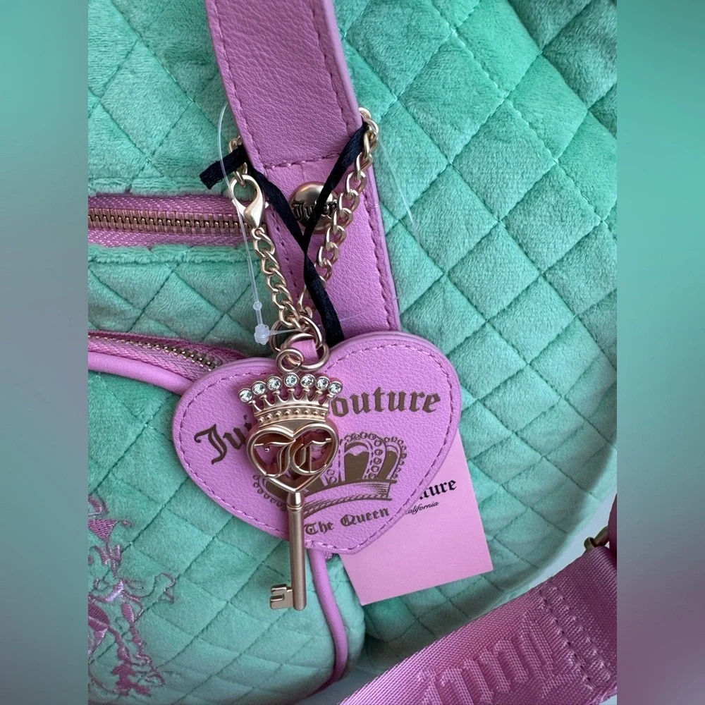 Juicy Couture Mint Green and Pink Quilted Tote